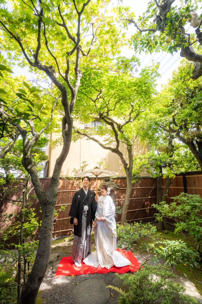 京町家のお庭での白無垢の撮影