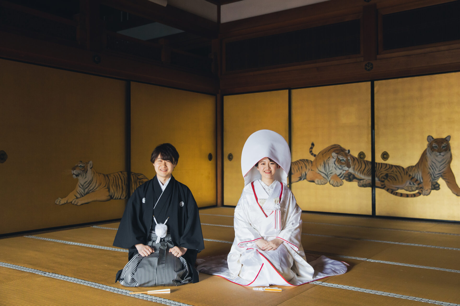 金戒光明寺といえば、という虎の襖絵。フォトウェディングスポットとしてとても人気の場所です。