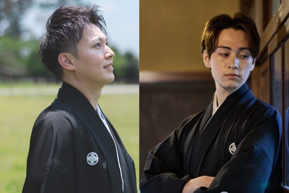 紋付羽織袴に合わせた新郎のヘアスタイル2パターン|刈り上げたアップバングと自然な流しの前髪
